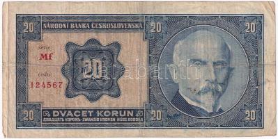 Csehszlovákia 1926. 20K "Mf 124567" T:F,VG
Czechoslovakia 1926. 20 Korun "Mf 124567&...