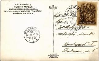 1938 Komárom, Komárnó; bevonulás, Horthy Miklós, Purgly Magdolna, Imrédy Béla, Teleki Pál / entry of...