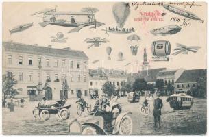 1910 Vágújhely, Neustadt an der Waag, Nové Mesto nad Váhom; száz év múlva a jövőben montázs. Brück Gyula felvétele és kiadása / in the future montage