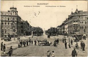 1915 Budapest VI. Andrássy út, Kodály körönd, omnibusz Szarvas szappan reklámmal, automobil (EK)