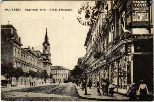 Budapest VI. Nagymező utca, villamos, Gólya áruház (r)