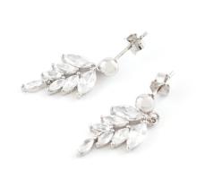 Ezüst(Ag) leveles, köves fülbevalópár, jelzett, h: 3 cm, bruttó: 4,3 g