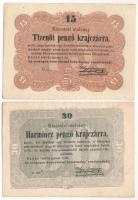 1849. 15kr + 30kr "Kossuth bankó" T:XF,VF Adamo G102, G103