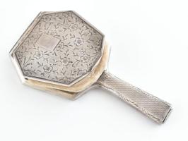 Ezüst tükör formájú pudrié. Jelzett, nehezen záródik. 11 cm br 80 g