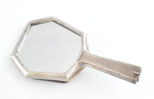 Ezüst tükör formájú pudrié. Jelzett, nehezen záródik. 11 cm br 80 g