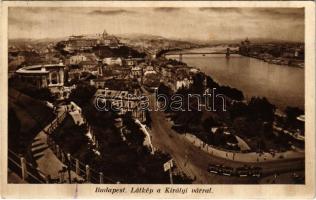 1938 Budapest I. Látkép a királyi várral, Gellért szobor, Döbrentei tér, Tabán, villamos (fl)