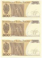 Lengyelország 1982. 500Zl (3x) sorszámkövetők "FG 5826334 - FG 5826336" T:UNC
Poland 1982...