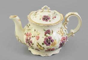 Zsolnay pillangómintás teáskanna, kézzel festett porcelán, jelzett, mázrepedésekkel, m: 17 cm