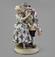 Schierholz porcelán szerelmes pár, kézzel festett, jelzett, apró kopásnyomokkal, m: 21 cm