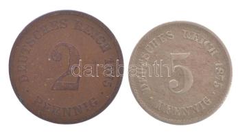 Német Birodalom 1875E 2pf bronz + 1875D 5pf Cu-Ni T:XF,VF German Empire 1875E 2 Pfennig bronze + 1875D 5 Pfennig Cu-Ni C:XF,VF