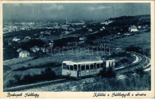 1938 Budapest XII. Svábhegy, Fogaskerekű villamos vasút, látkép a Budai hegyekről (gyűrődés / crease)