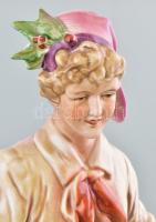 Lippelsdorf vízhordó figura, kézzel festett, jelzett, apró kopásnyomokkal, 42 cm