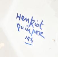 Henriot Quimper francia fajansz kínáló, kézzel festett, jelzett, apró kopásnyomokkal, restaurált 32x...
