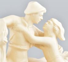 Szerelmes pár szarvason és lovon, fehér mázas fajansz, restaurált, m. 35 cm, h: 38 cm