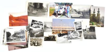 cca 1950-1990 Amatőr felvételek autókról, buszokról, 32 db fotó, vegyes méretben