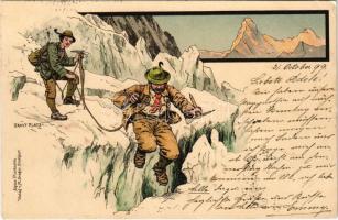 1899 (Vorläufer) Hegymászók télen / Winter sport, mountain climbing. Alpine Postkarten . M. Seeger s: Ernst Platz (EK)