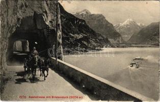 Bristenstock, Axenstrasse / road, horse-drawn carriage (creases)