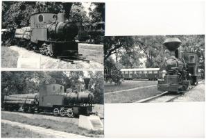 6 db MODERN magyar fekete-fehér vasúti képeslap: keskeny nyomtávú kisvasutak, erdei és ipari vasút, vonatok, gőzmozdonyok / 6 modern black and white Hungarian narrow-gauge railway postcards: trains, locomotives