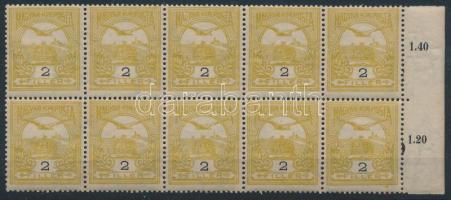 1906 Turul 2f 10-es tömb (elvált fogak) / Mi 75 C block of 10 (aparted perfs)