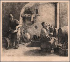 P. Verhaert: Borozgató, 1880 körül. Rézkarc, papír, jelzett a metszeten. Kissé foltos. 20x24,5 cm