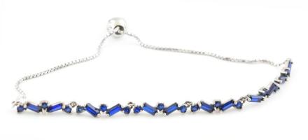 Ezüst(Ag) kék köves karkötő, Pandora jelzéssel, állítható méret, h: max: 24 cm, bruttó: 6,3 g