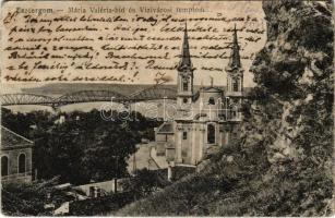 1918 Esztergom, Mária Valéria híd, Vízivárosi templom. Groszner B. kiadása (EK)