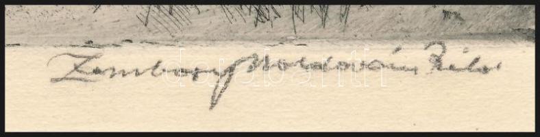 Zombory Moldován Béla (1885-1967): Tatai táj. Rézkarc, papír, jelzett, lap széle kissé foltos, 14,5×...