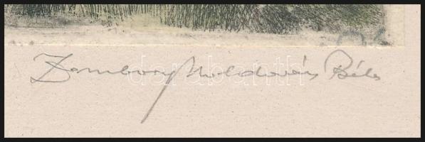 Zombory Moldován Béla (1885-1967): Boldogkővár. Színezett rézkarc, papír, jelzett, lap teteje karton...