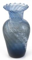 Kék-fehér pöttyös üveg váza. Fújt, anyagában színezett hibátlan 19 cm