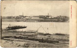 1911 Zenta, Senta; látkép a tiszai felső oldalról. Kragujevits Szabbás kiadása / Tisa riverside (EK)