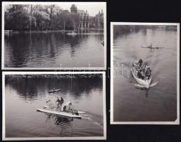 cca 1934 Budapest, Városligeti-tó, csónakázás, vízibicikli, 3 db fotó, 6×9 cm