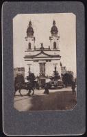cca 1910 Budapest, Baross utca, Szent József templom, 24-es villamos, kartonra ragasztott fotó, 7,5×4,5 cm