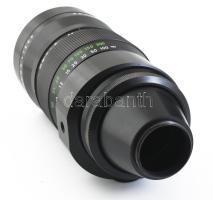 Pentacon 4/300 (300 mm f/4) objektív, sapkával, eredeti bőr tokjában, az objektív két lencse között ...