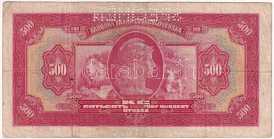 Szlovákia 1929. 500K "SPECIMEN" perforációval és kék "SLOVENSKY STAT" felülbélye...