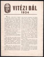 1934 Vitézi Bál, rövid beszámoló a bálon résztvevő hölgyek névsorával, fekete-fehér fotókkal. A kiadásért és szerkesztésért felel: dr. vitéz Oláh Béla. Bp., Fővárosi Nyomda Rt., (8) p.