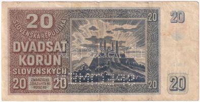 Szlovákia 1939. 20K "SPECIMEN" perforációval, "Lm 24 107478" T:VG
Slovakia 1939...