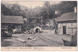 1907 Anina, Stájerlakanina, Stájerlak, Steierdorf; Thinnfeld akna, iparvasút, ló húzta csille. Hollschütz kiadása / mine, industrial railway, horse-drawn mine cart