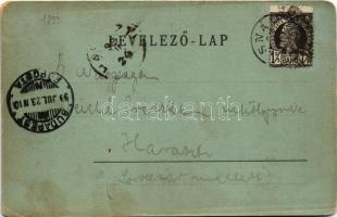 1899 (Vorläufer) Tusnádfürdő, Baile Tusnad; vasútállomás, gőzmozdony, vonat, Staneseu és Konopasek V...