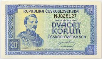 Csehszlovákia 1945. 20K három perforált lyuk, NJ028127 T:AU / Czechoslovakia 1945. 20 Korun perforated with 3 holes, NJ028127 C:AU  Krause 61.s