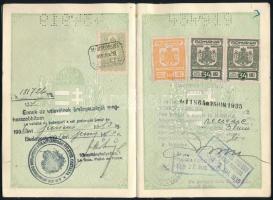 1934 Bp., a Magyar Királyság által kiállított fényképes útlevél vízumokkal / Hungarian passport