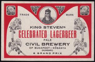 King Stevens Celebrated lagerbeer Budapest-Kőbánya címke