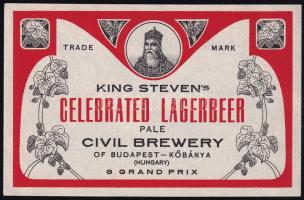 King Steven's Celebrated lagerbeer Budapest-Kőbánya címke