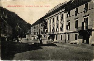 1920 Herkulesfürdő, Baile Herculane; Herkules tér és szobor, római katolikus templom / square and statue, church (EK)