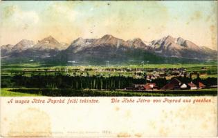 Tátra, Magas-Tátra, Vysoké Tatry; Poprád felől tekintve. Cattarino Sándor kiadása 192. / general view from Poprad (lyuk / pinhole)