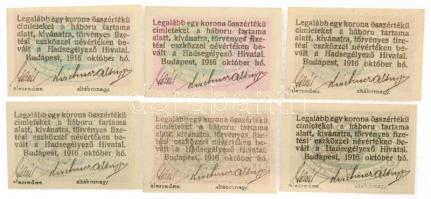 Budapest 1916. 2f + 4f + 6f + 8f + 10f + 12f "Hadsegélyező Hivatal" T:UNC,AU / Hungary / B...