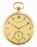 IWC International Watch Company 18k arany (Au) kronométer minősítésű zsebóra. Jelzett tok, jelzett szerkezet, arany porsapka, szerkezetszám 860599, eredeti tokjában, működő, szép állapotban d: 50 mm, 85,5 g papírral / Vintage IWC 18ct gold pocket watch double gold lid, signed in original case, nice condition