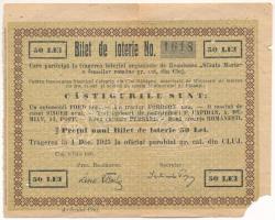 Románia / Kolozsvár 1925. sorsjegy 50L értékben T:VG sok lyuk, anyaghiány Romania / Cluj 1925. Bilet de loterie ticket in value of 50 Lei C:VG many holes, missing material