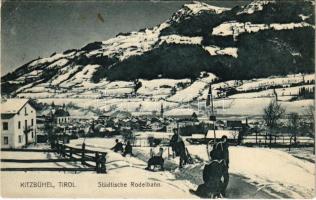 1918 Kitzbühel (Tirol), Alpiner Wintersportplatz / téli sport, szánkózók / winter sport, sledding, sleighing (EK)