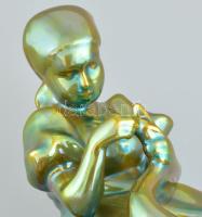 Zsolnay libatömő lány eozin mázas porcelán, jelzett, hibátlan 18 cm