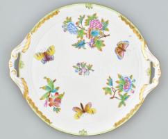 Herendi Viktória mintás porcelán süteményes készlet kis méretű (12 cm) tányérokkal. Tál d: 30 cm Kéz...